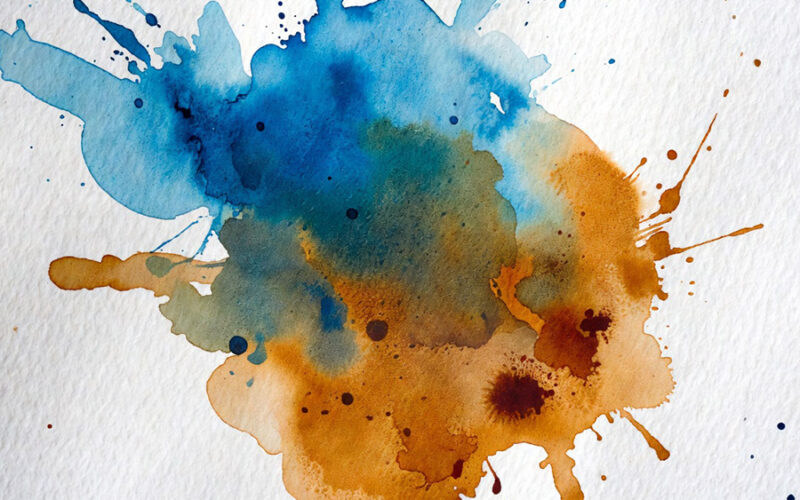 Aquarelle splash couleurs bleu orange art illustration