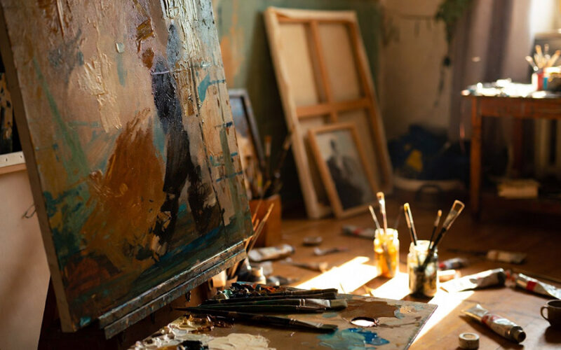 Atelier peintre toile en cours huile sur toile art