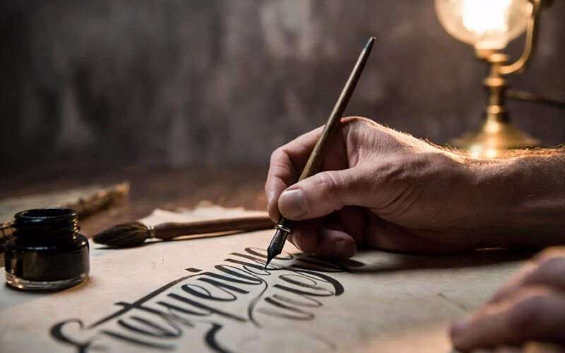 Lettering calligraphie encre typographie manuscrite art