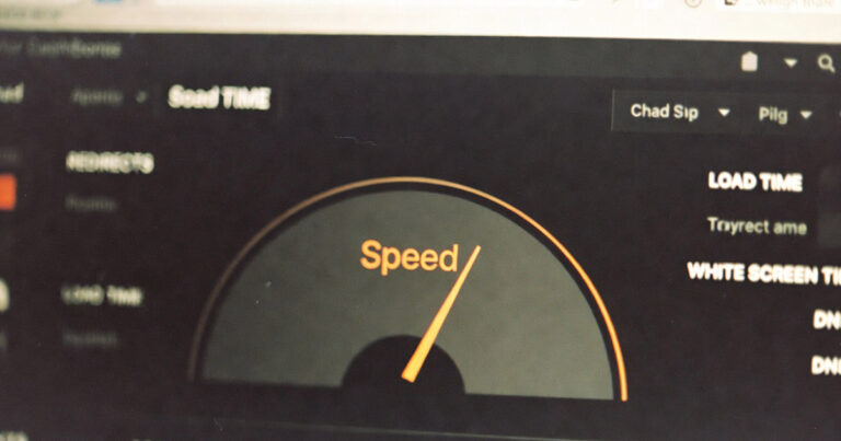 Interface WordPress avec indicateur de performance vitesse sur fond sombre