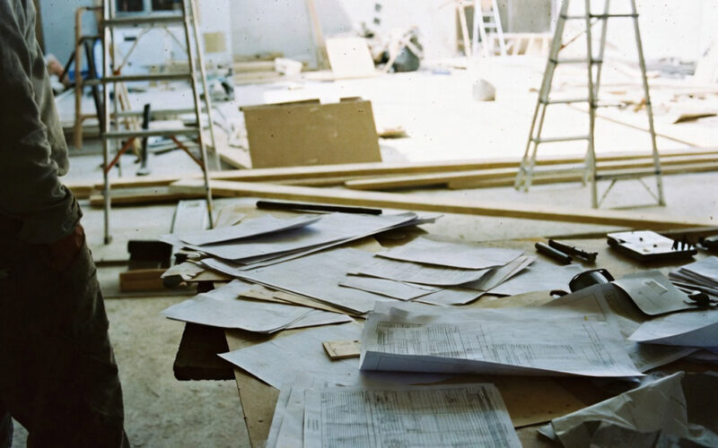 artisan BTP avec paperasse / chantier