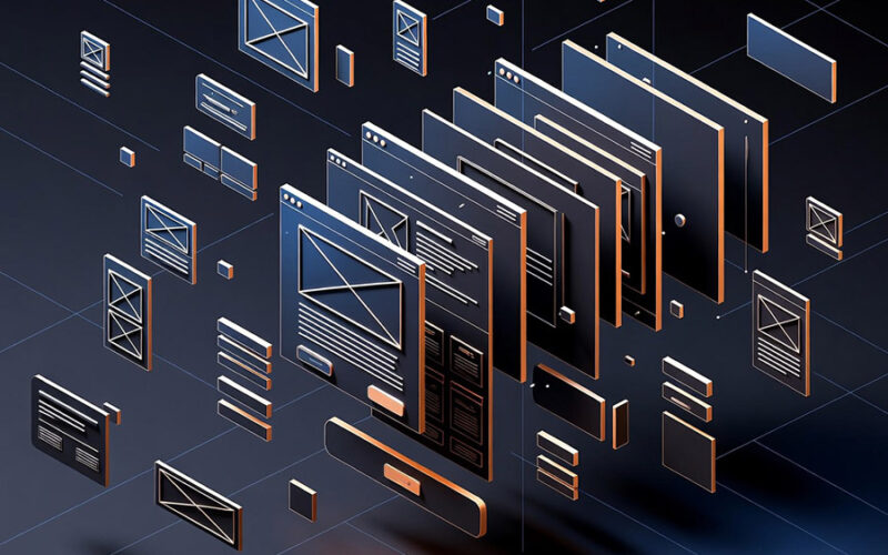 Interface web UI fragments isométrique abstrait