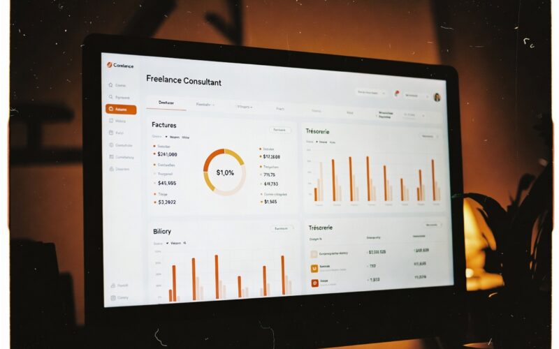 Freelance consultant son tableau de bord de facturation et de trésorerie sur ordinateur