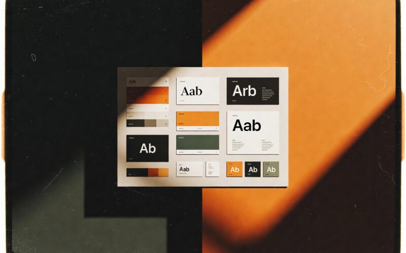 Planche de style graphique avec palette de couleurs et typographies pour une identité de marque