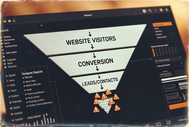 Schéma d'entonnoir de conversion montrant des contacts perdus sur un site web professionnel