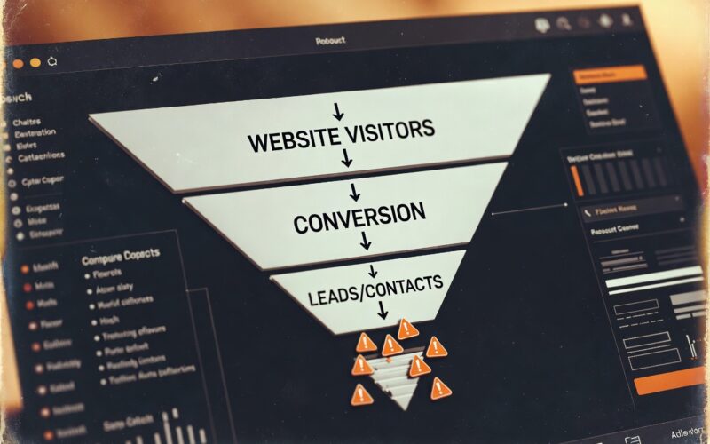 Schéma d'entonnoir de conversion montrant des contacts perdus sur un site web professionnel