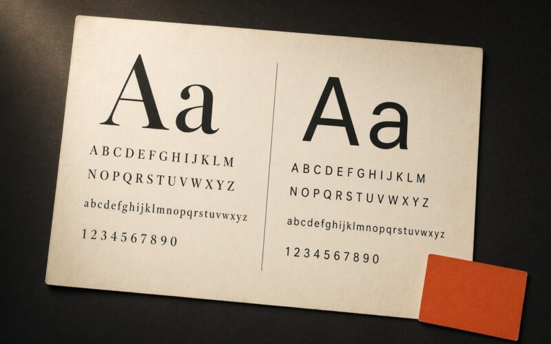 Planche de typographies serif et sans-serif comparées pour une identité de marque