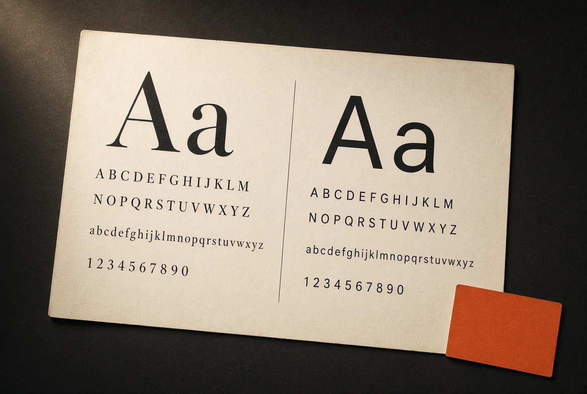 Planche de typographies serif et sans-serif comparées pour une identité de marque