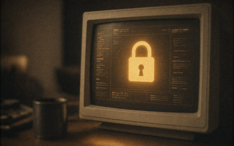 Cadenas numérique lumineux superposé à un écran d'ordinateur représentant la sécurité d'un site