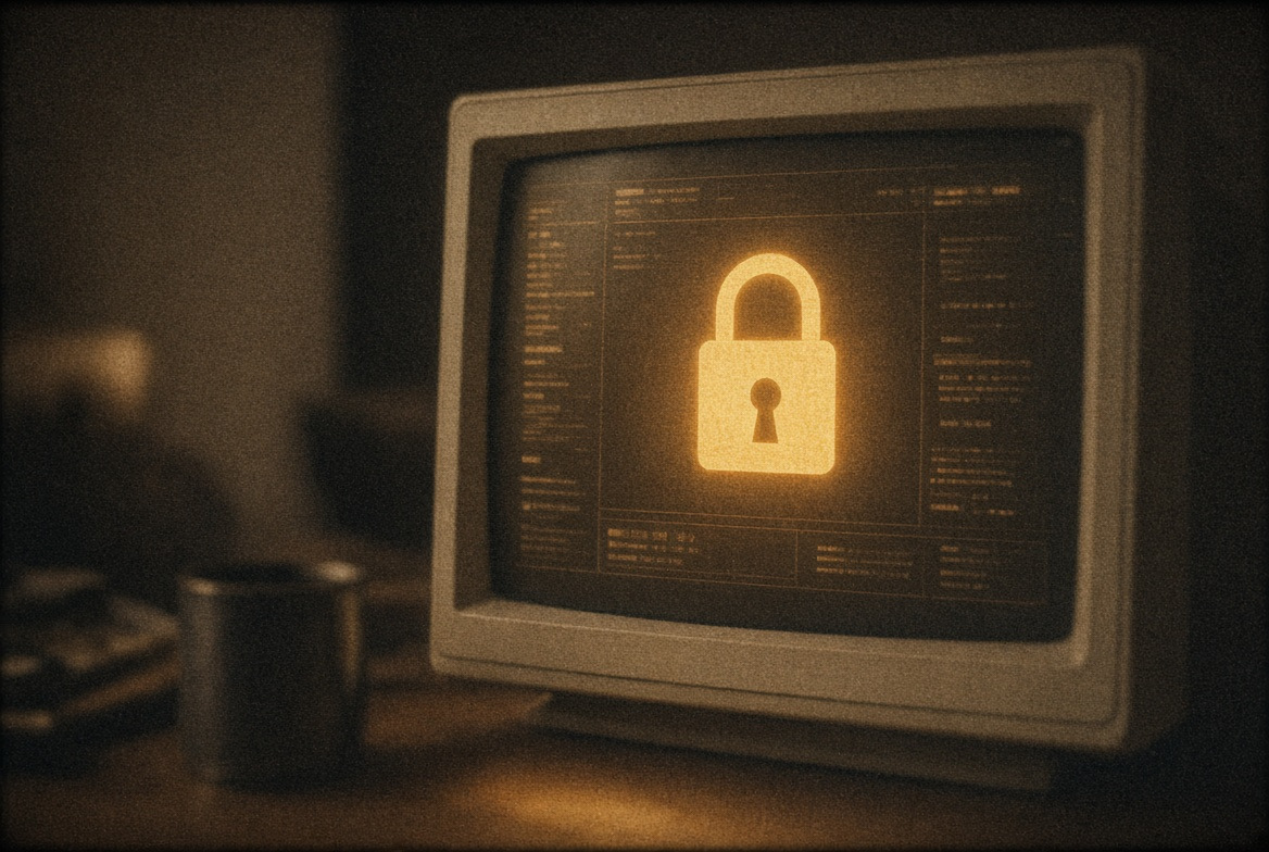 Cadenas numérique lumineux superposé à un écran d'ordinateur représentant la sécurité d'un site